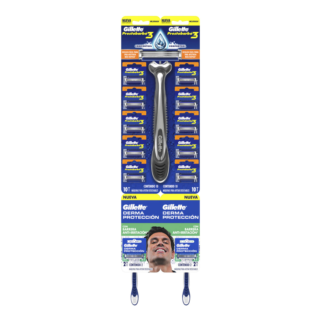 GILLETTE PRESTO 3 FILOS X 10U + 2 GILLETTE DERMA