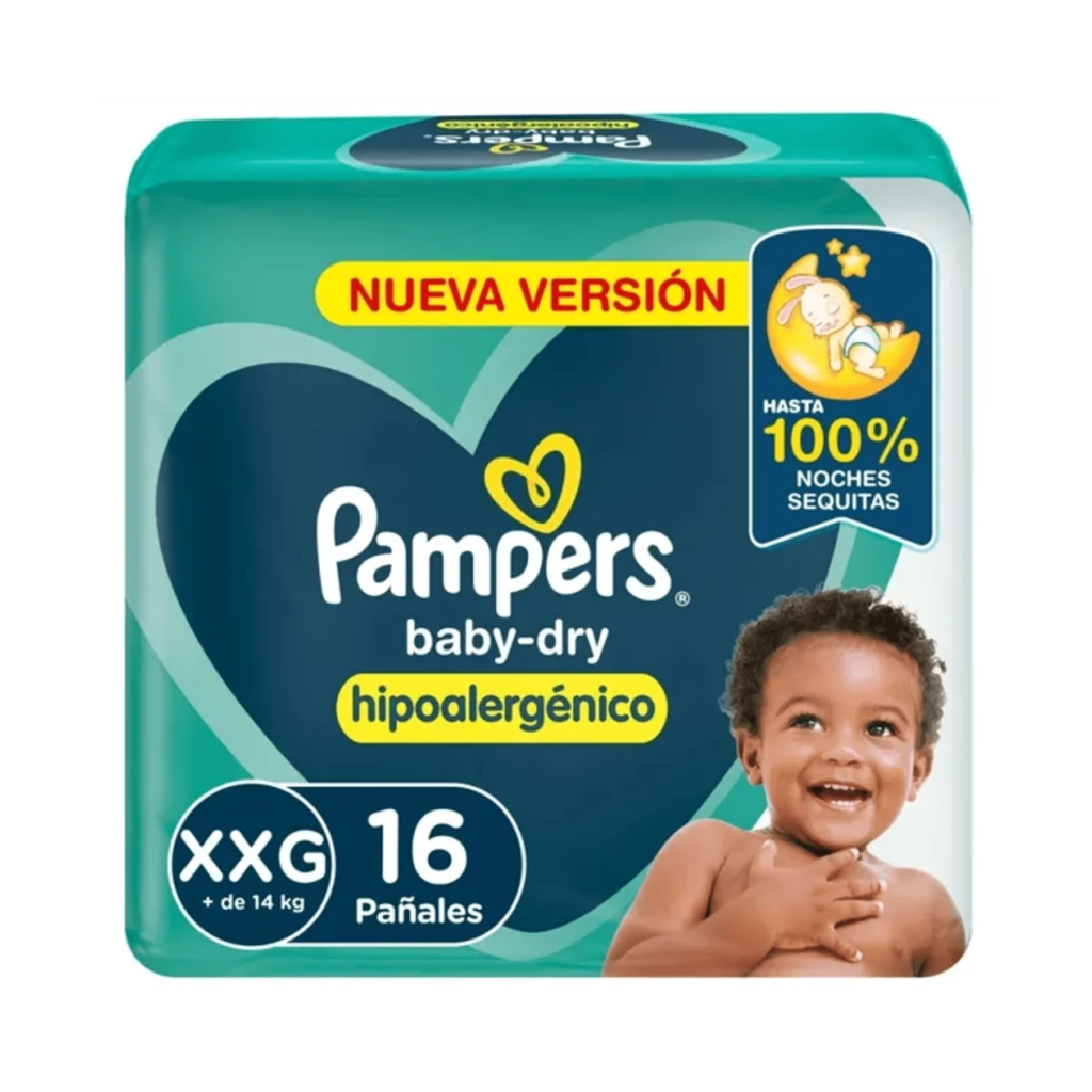 PAÑAL PAMPERS HIPOALARGENICO BABY-DRY XXG X 16 U
