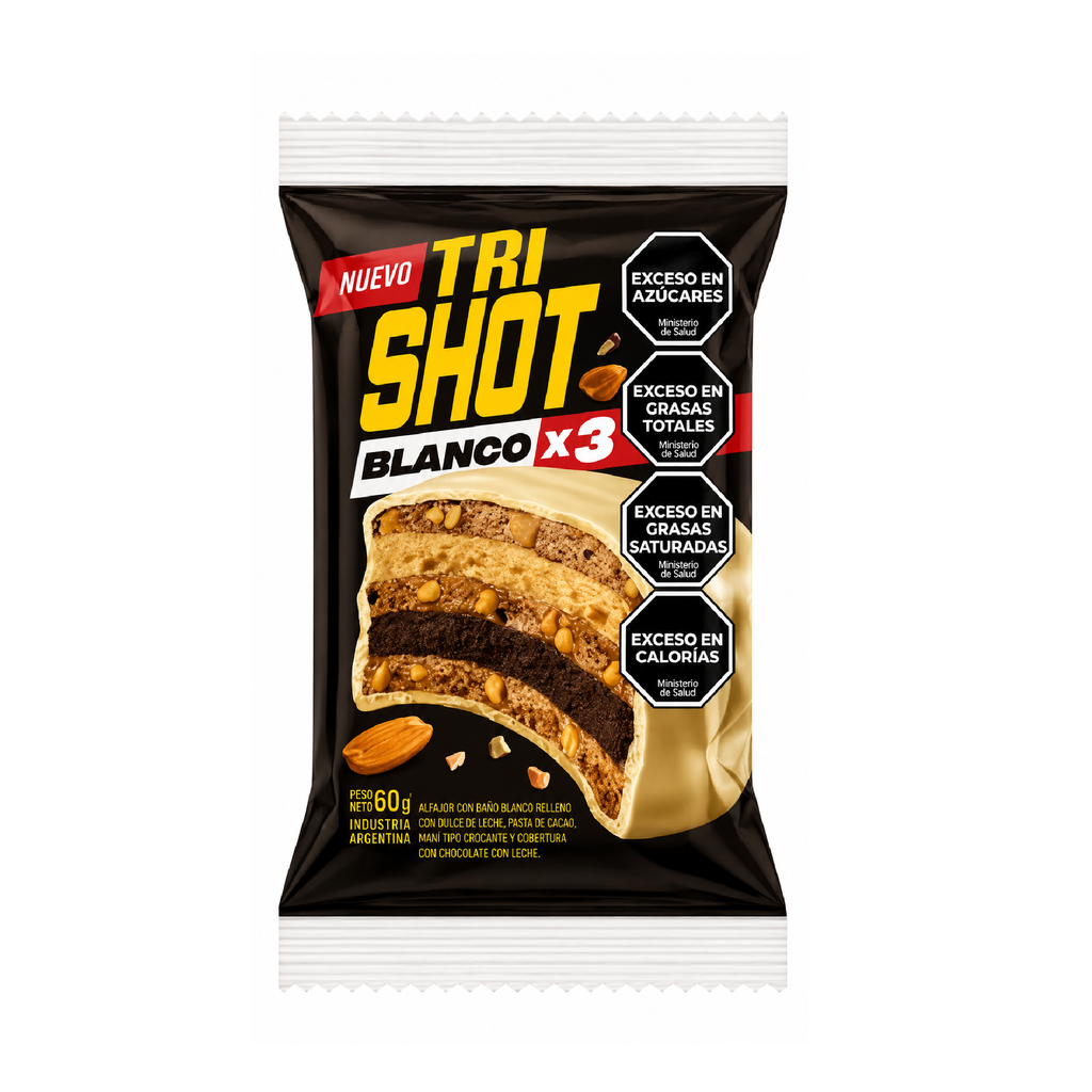 ALFAJOR TRI SHOT BLANCO X 60 G