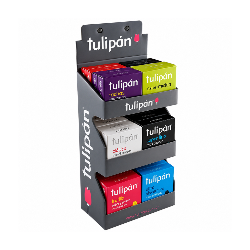 EXIBIDOR TULIPAN SURT. 24 CAJAS X 3 U + 2 CAJAS GRATIS